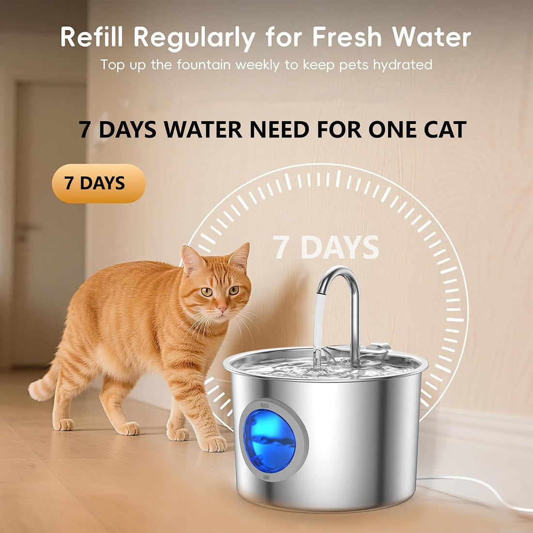 Cat Water Fountain Advanced 304 Stainless Steel 2.2L/74oz