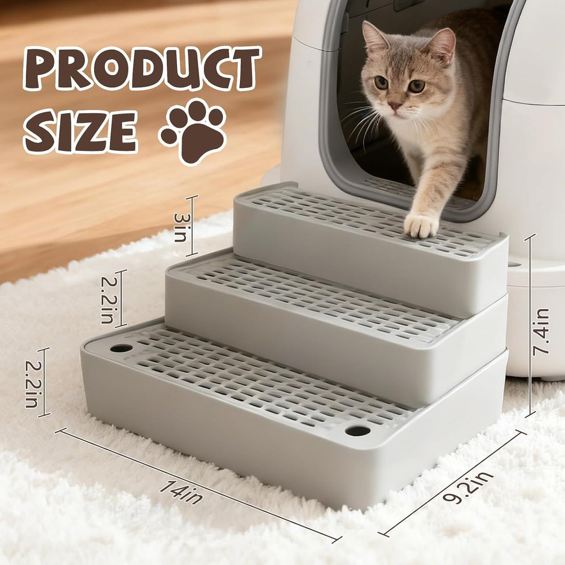 Adjustable 3-Step Cat Ramp for Litter Box, Litter Trapper