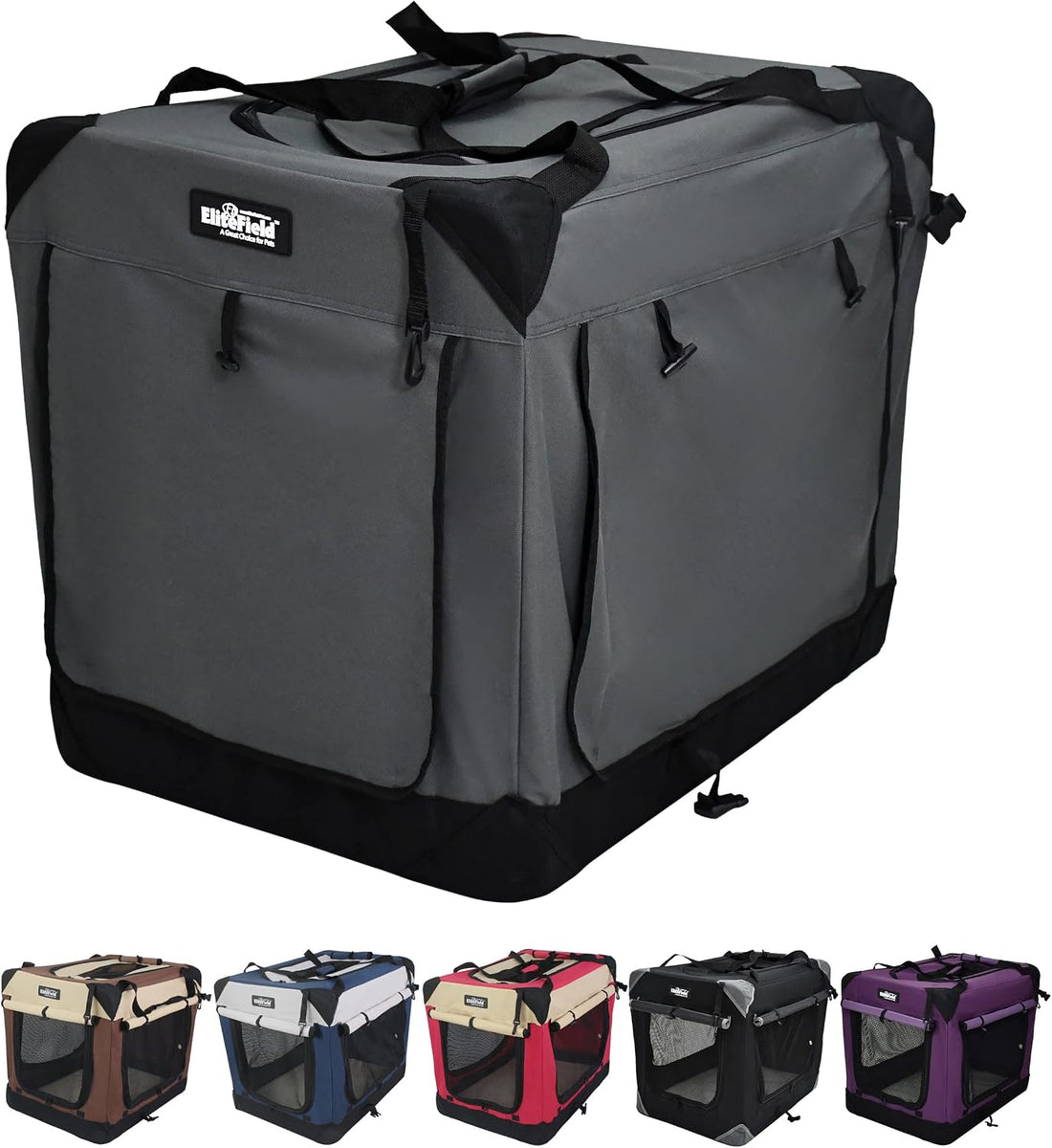 EliteField 4-Door Folding Soft Dog Crate with Curtains