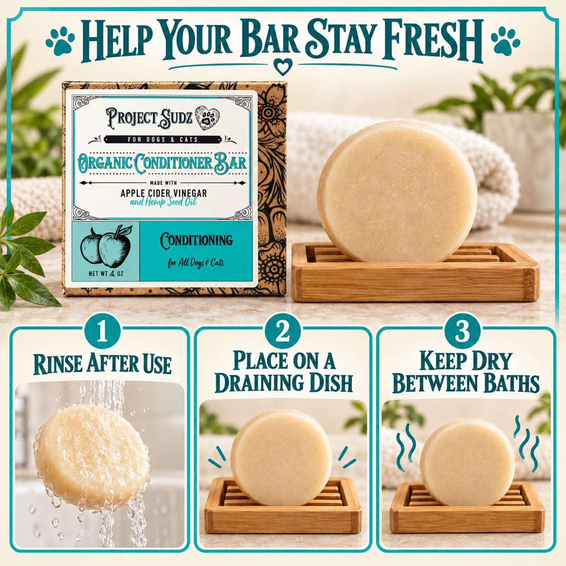 Project Sudz Dog Shampoo and Conditioner Bar with Hemp Seed Oil