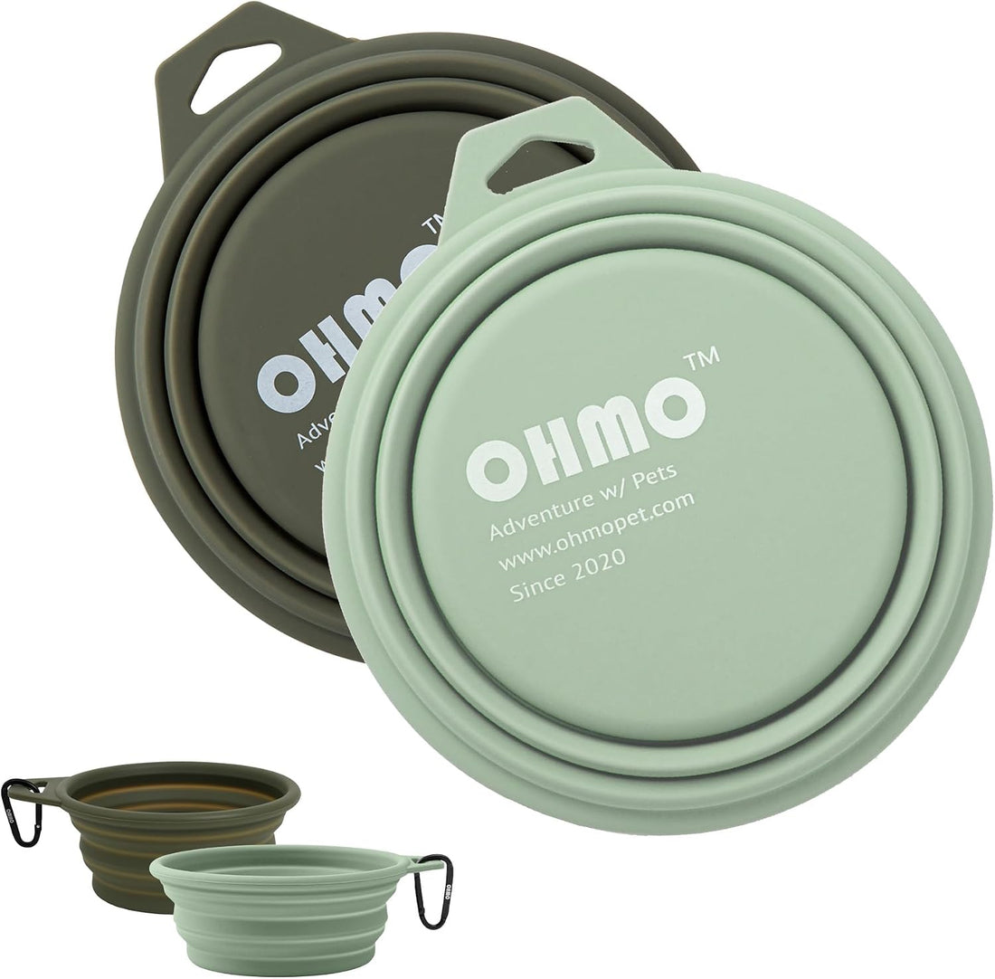 OHMO Collapsible Dog Bowls for Pet Travel, 12oz, 2pcs, Coral&Brick Red