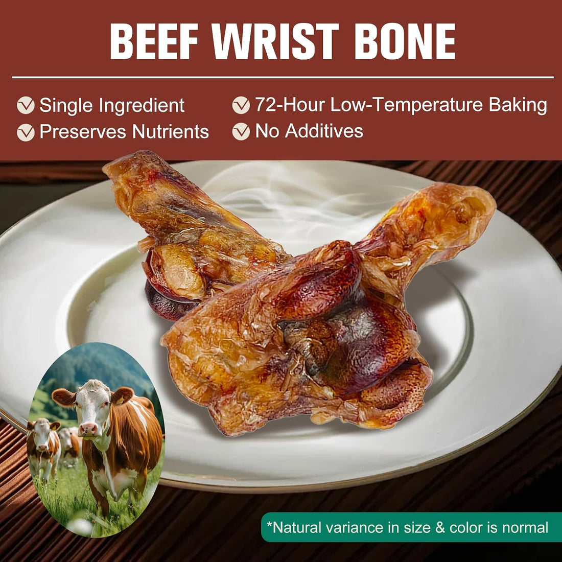 3 PCS Single Ingredient Beef Wrist Bones for Dogs