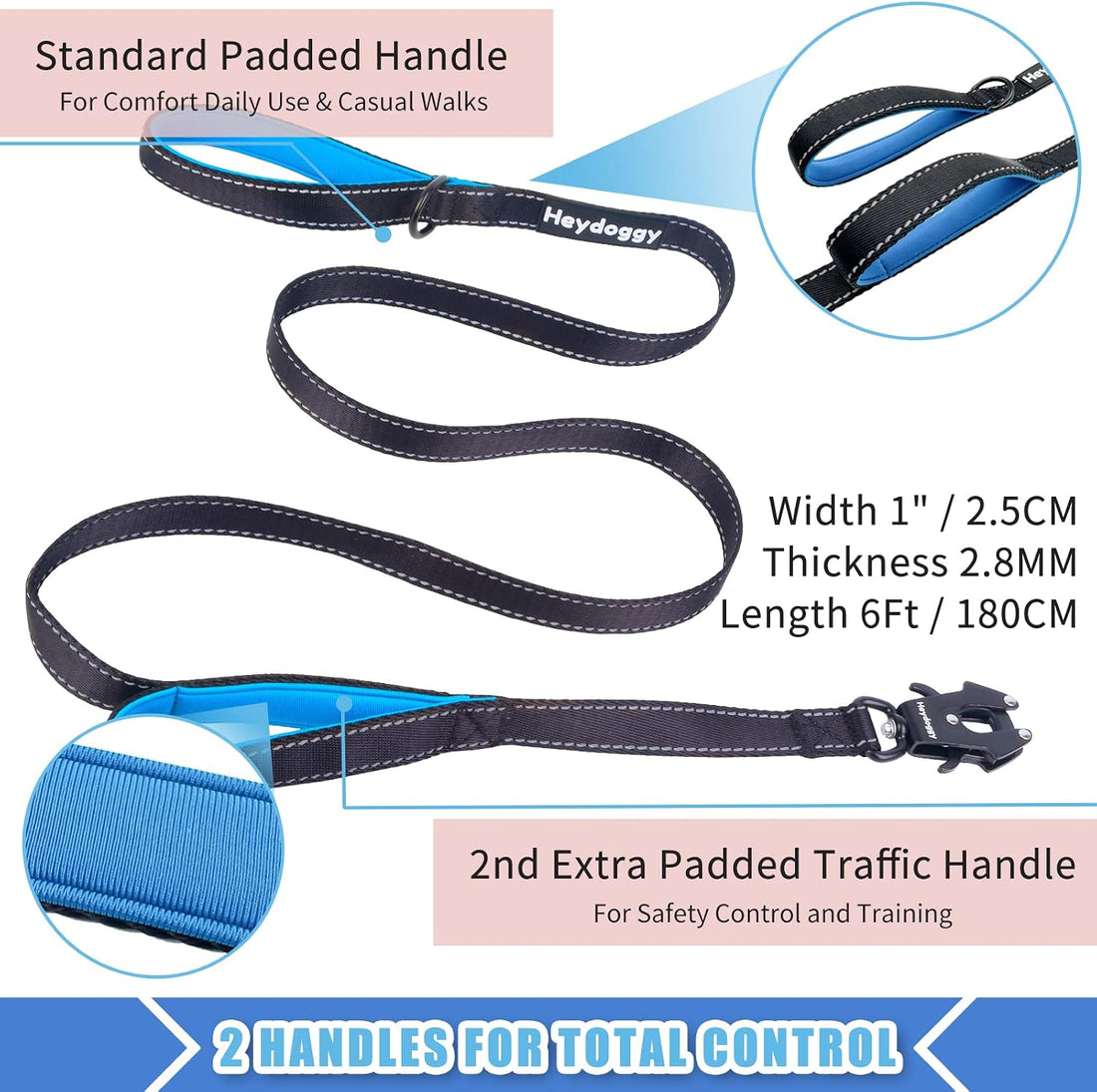 Strong Heavy Duty Dog Leash - 6ft Reflective Nylon Training Leash