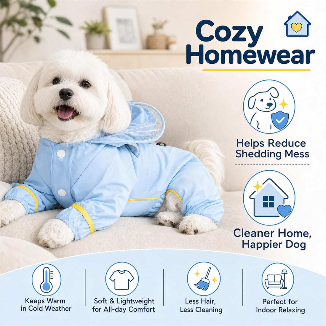 Dog Raincoat with Removable Boots, Clear Hood, Blue, XS (1-3 lb)