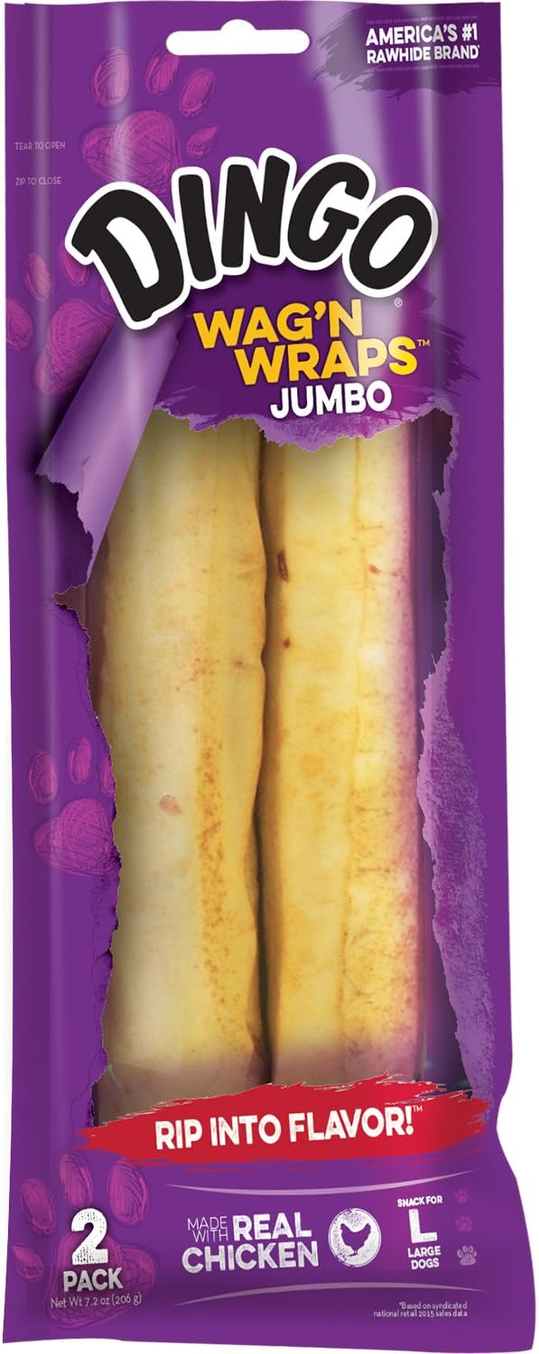 Dingo Wag’n Wraps Jumbo Rawhide Treat For Large Dogs, 2 Count
