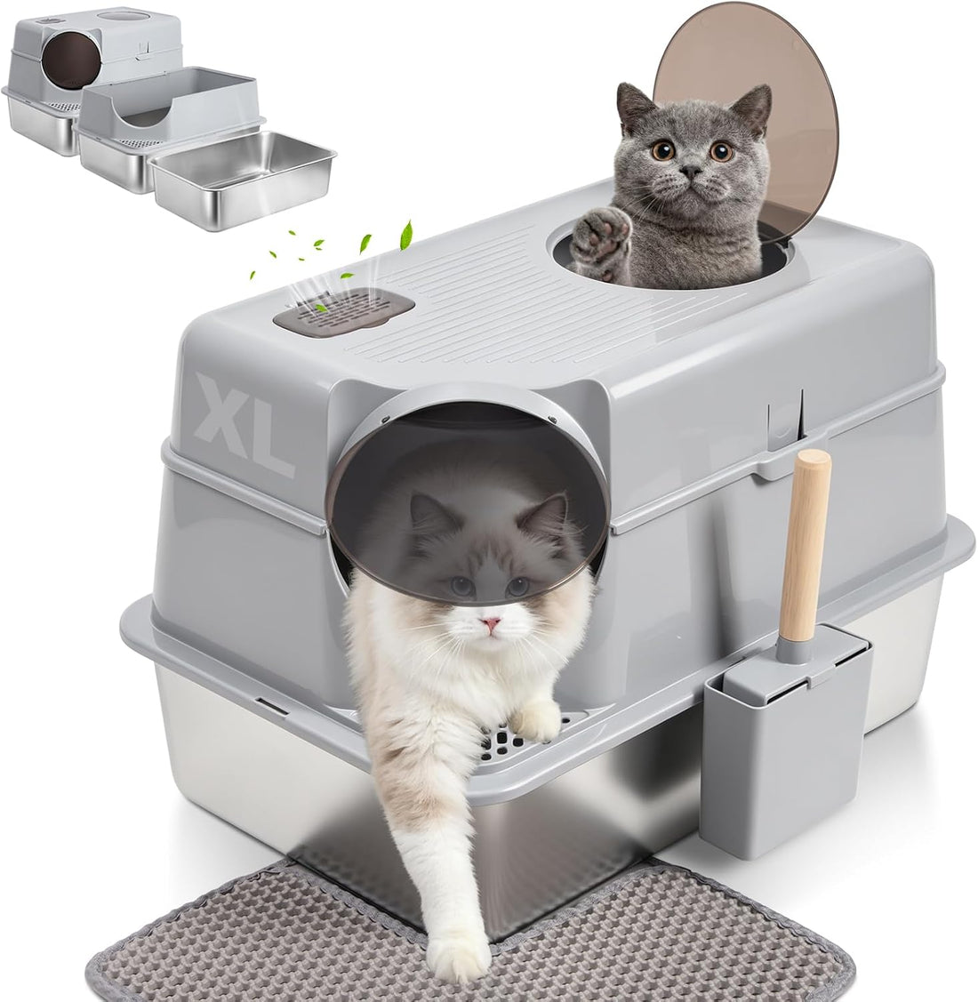 2PACK Stainless Steel Litter Box, XL Metal Cat Litter Box with Lid