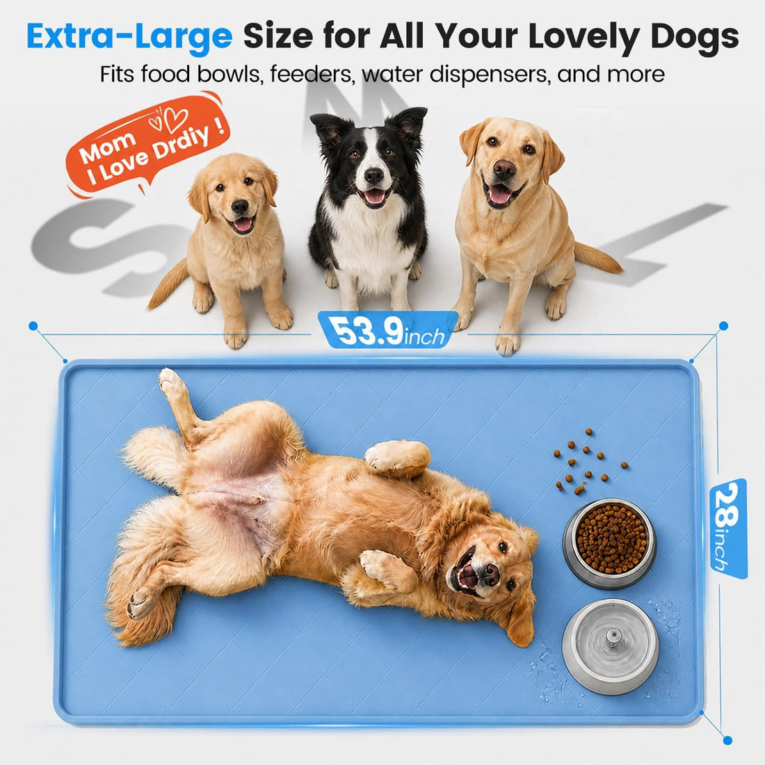 53.9" L x 28" W Extra-Large Silicone Dog Feeding Mat