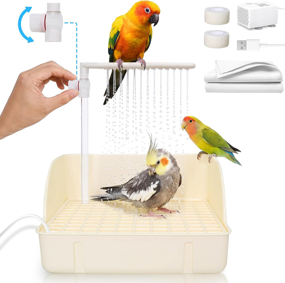 Automatic Parakeet Bird Bath with Pump, Large Bird Shower Fountain