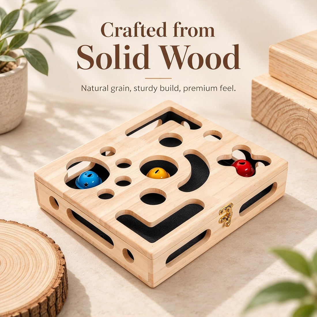 Cat Nail File Enrichment Box, Wood Puzzle Scratcher Toy with Sandpaper