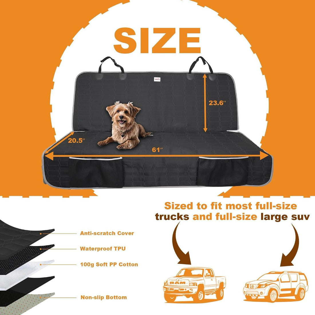 Reliadura Dog Car Seat Cover for Back Seat,Washable Bench Seat Cover