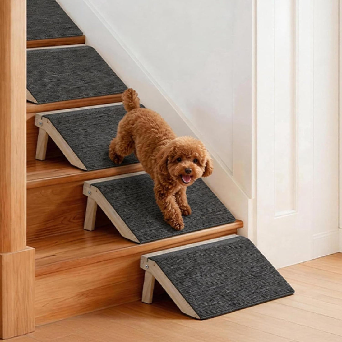 Wooden Dog Ramp for Stairs, 4.3"/5.5" Height Adjustable Pet Ramp