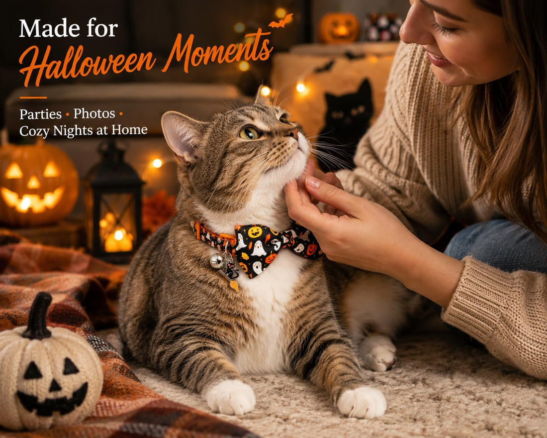 Halloween Cat Collar 2 Pack, Adjustable Breakaway, Bow Ties & Bells