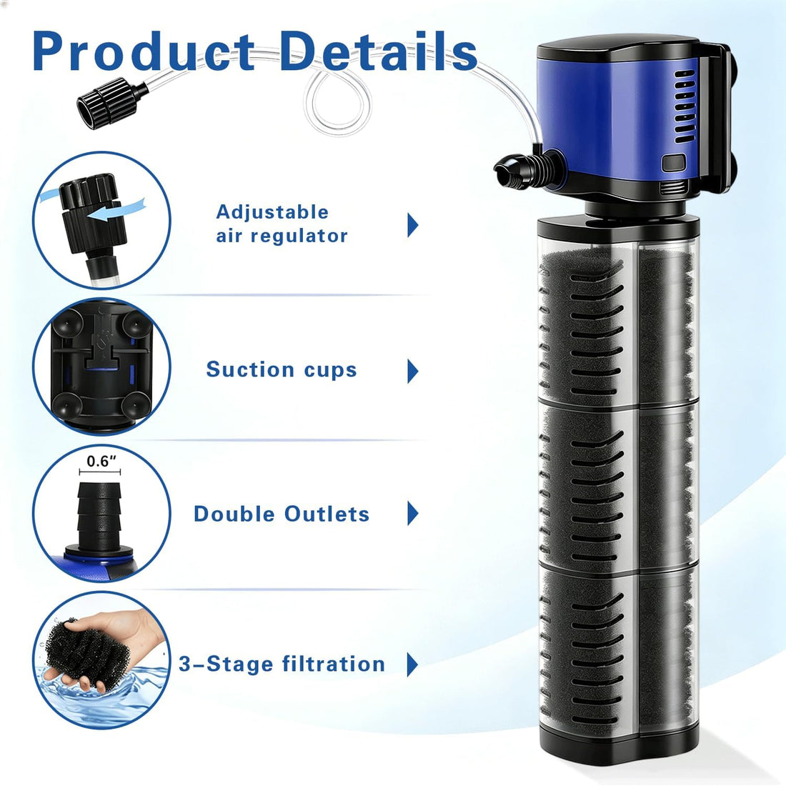 COOSPIDER Aquarium Filter 260GPH Fish Tank Filter for 30-75 Gallon