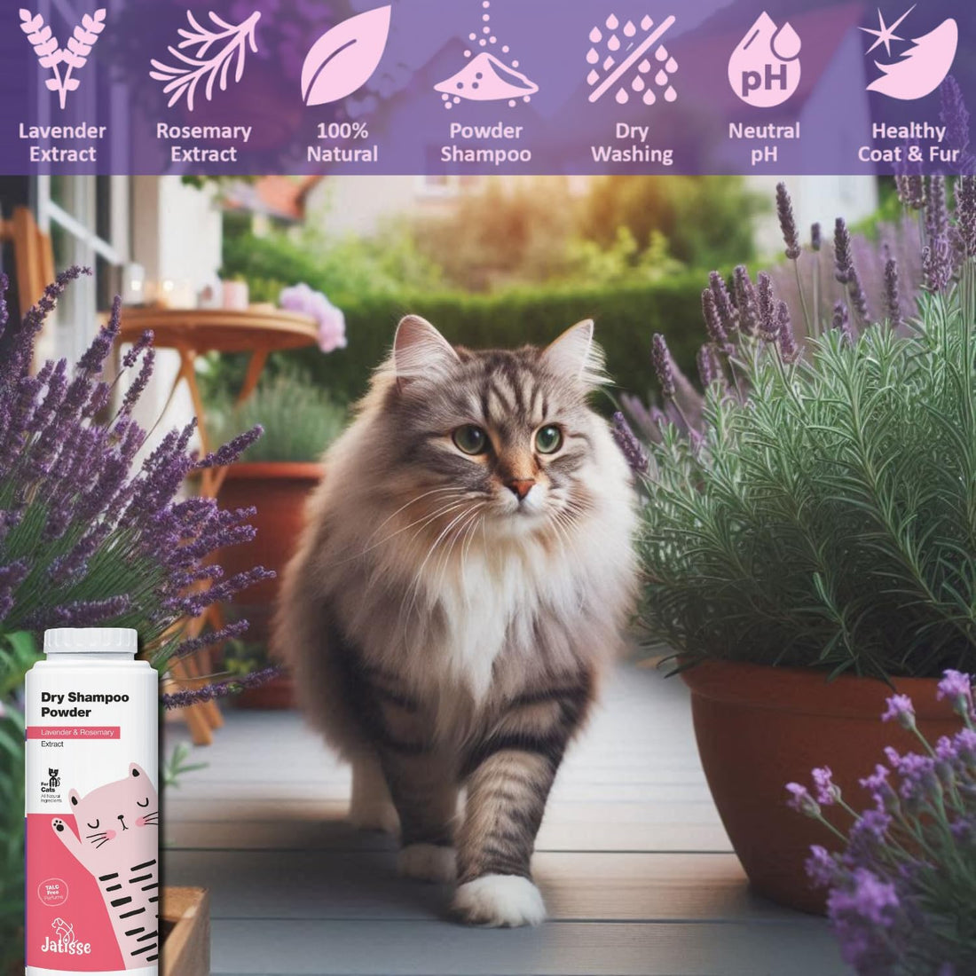 Cat Dry Shampoo Powder with Lavender and Rosemary for Cats 5.29 fl.