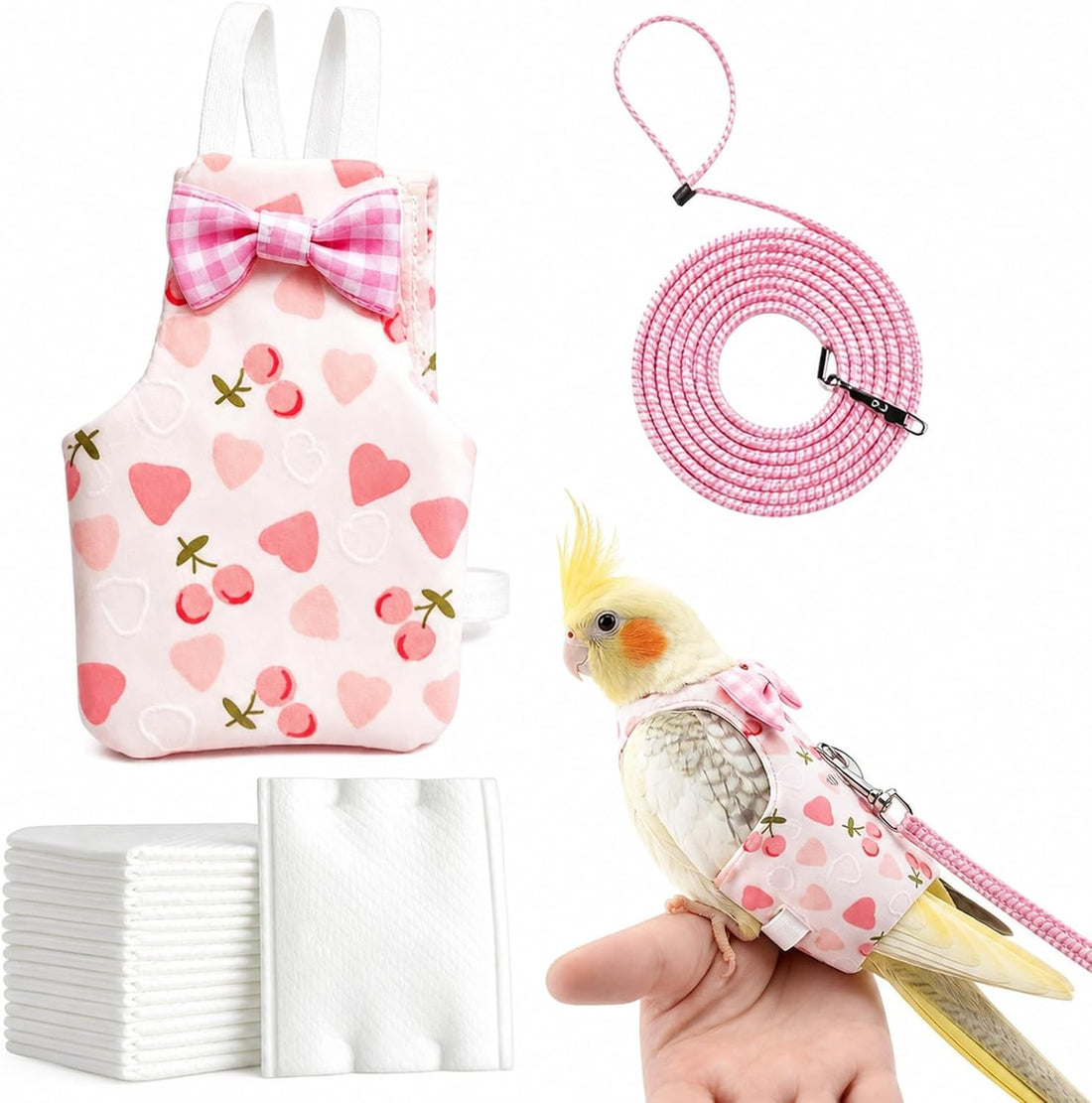 Bird Diaper, Parrot Diaper, Pink M Size Bird Diaper, 10 White Pads