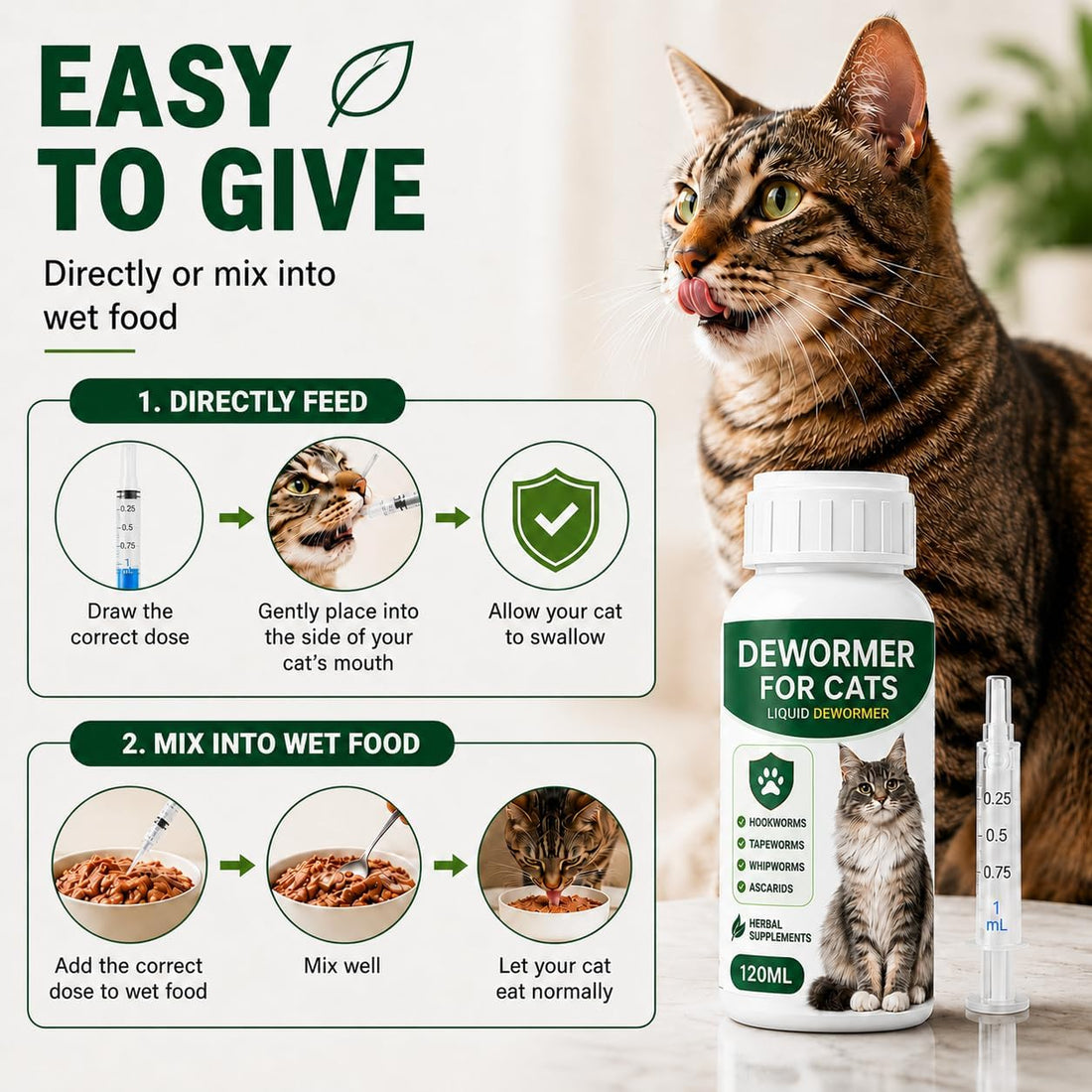 Dewormer for Cats & Kittens, Broad Spectrum Liquid Cat dewormer
