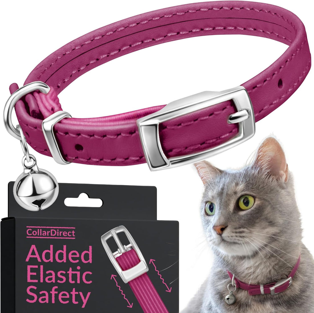 Soft Leather Cat Collar with Safety Elastic Strap