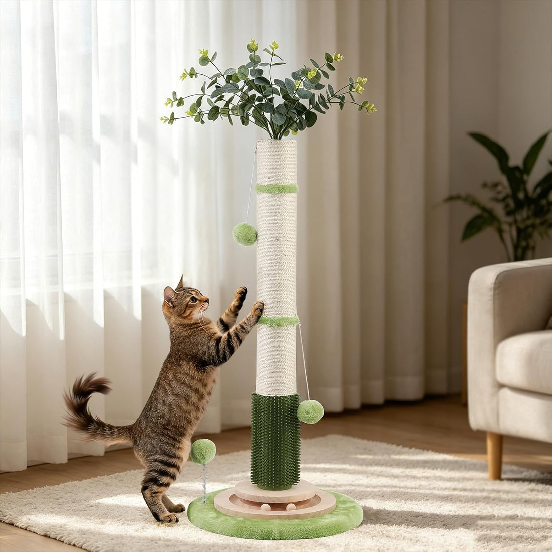 45'' Extra Tall Cat Scratching Post for Large Cats,3.5Inch Natural