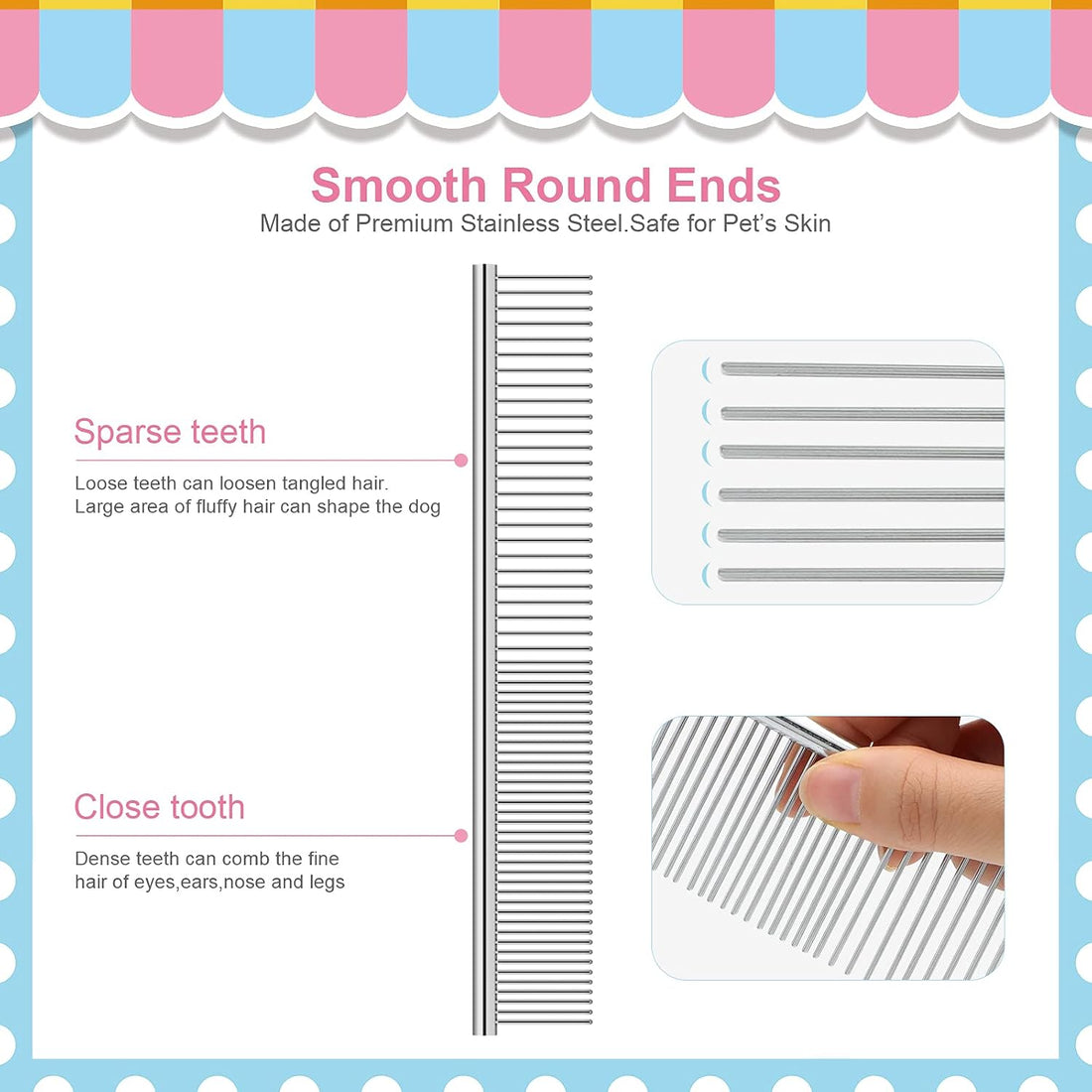 10 Pack Flea Comb for Dogs Cats, Stainless Steel Grooming Combs