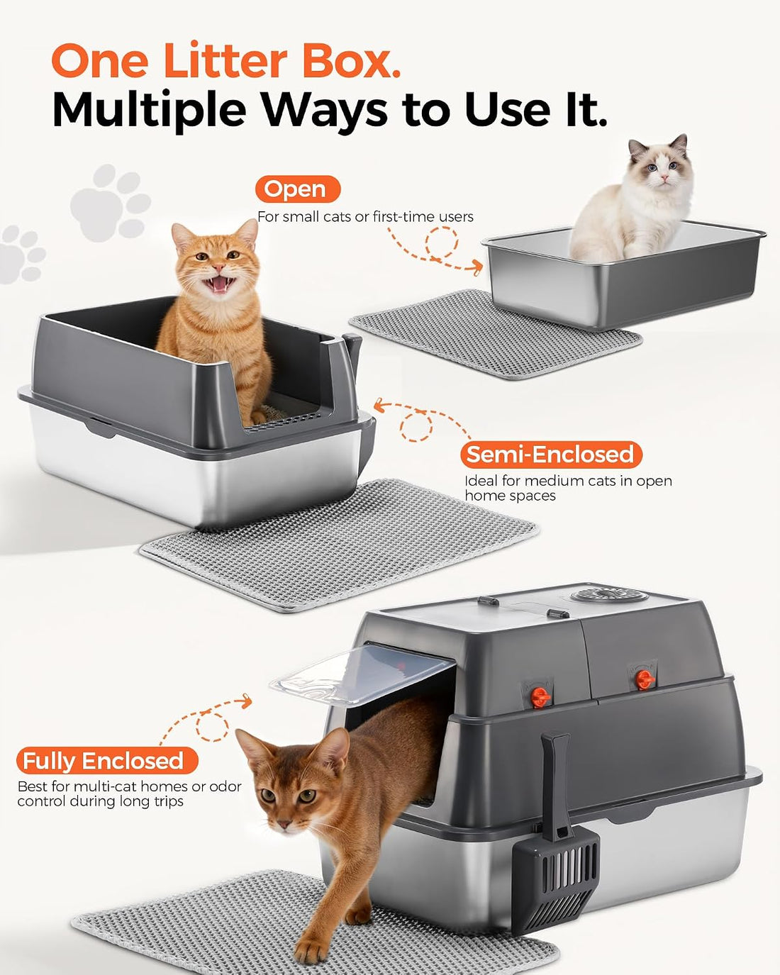 GTPLAYER XXL Stainless Steel Cat Litter Box with Lid