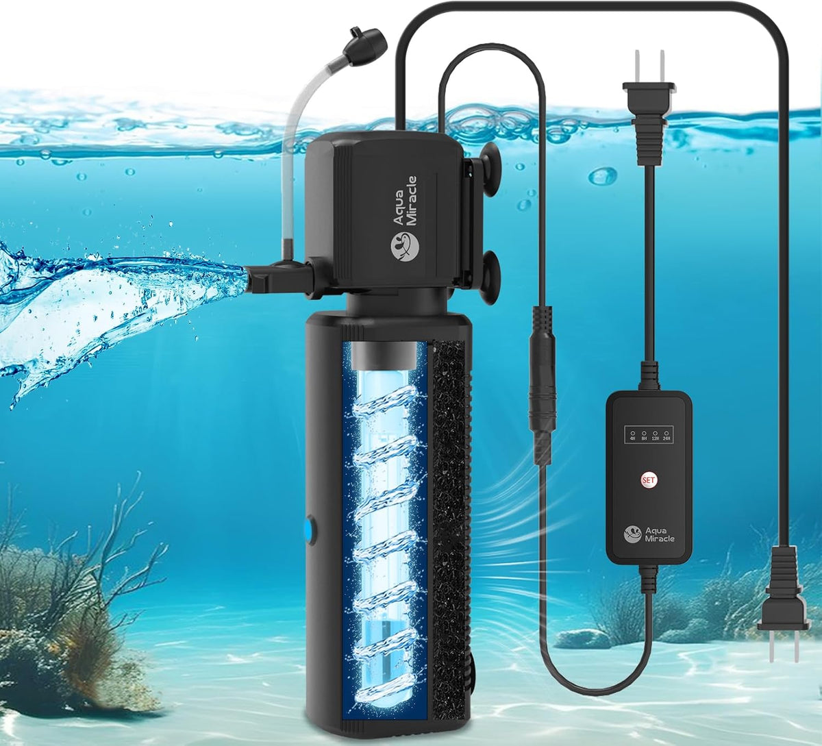 AquaMiracle Aquarium Filter with U - V Light & Filter Sponge