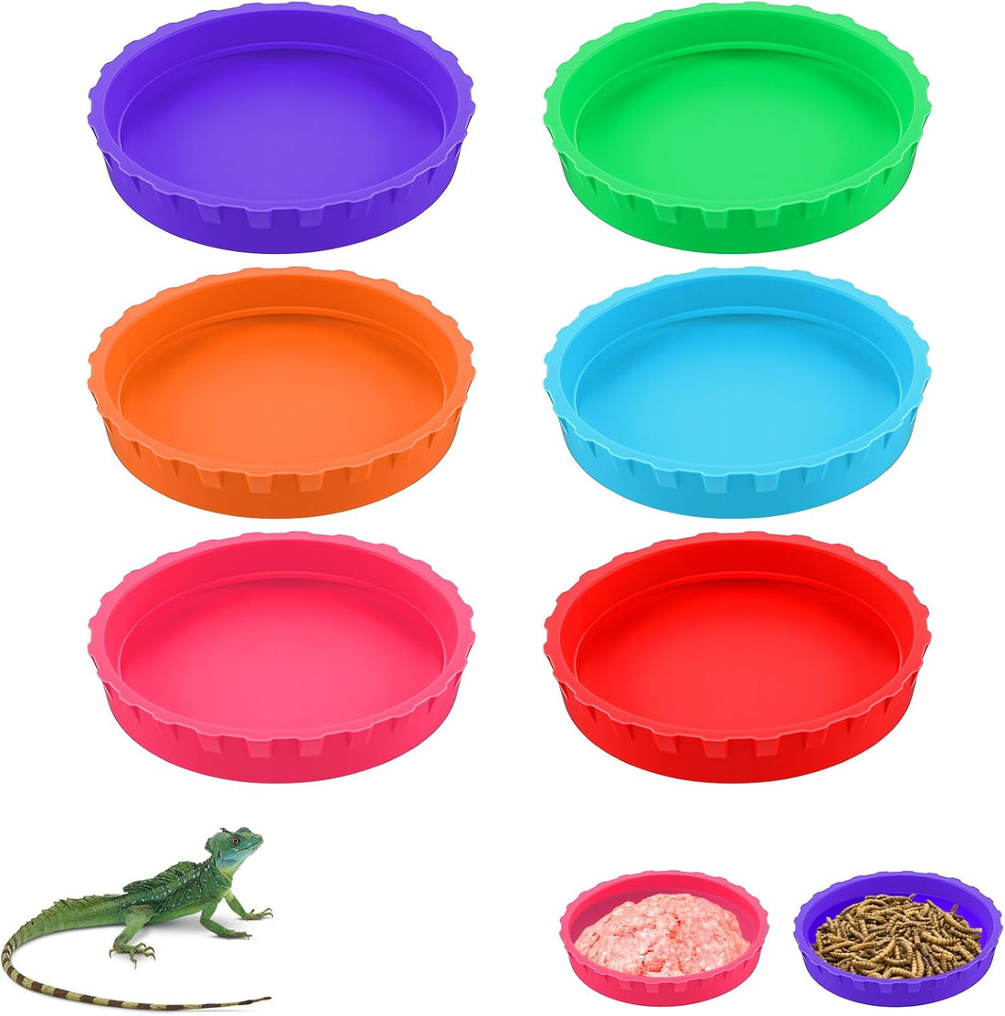 6 PCS Gecko Feeding Cups,Reusable Silicone Gecko Food Dish