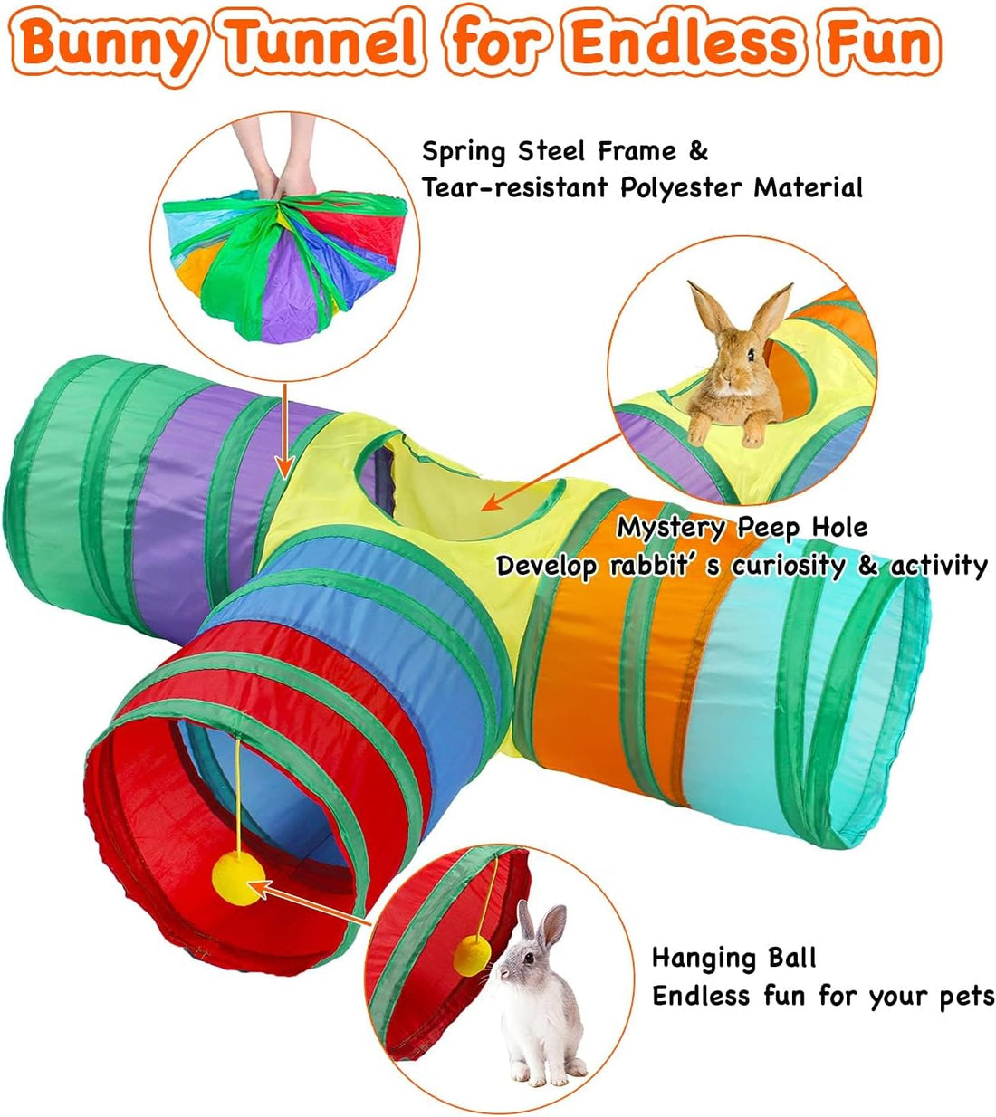 Rabbit Toys, Bunny Tunnels & Tubes, Collapsible 3 Way Rabbit Hideout