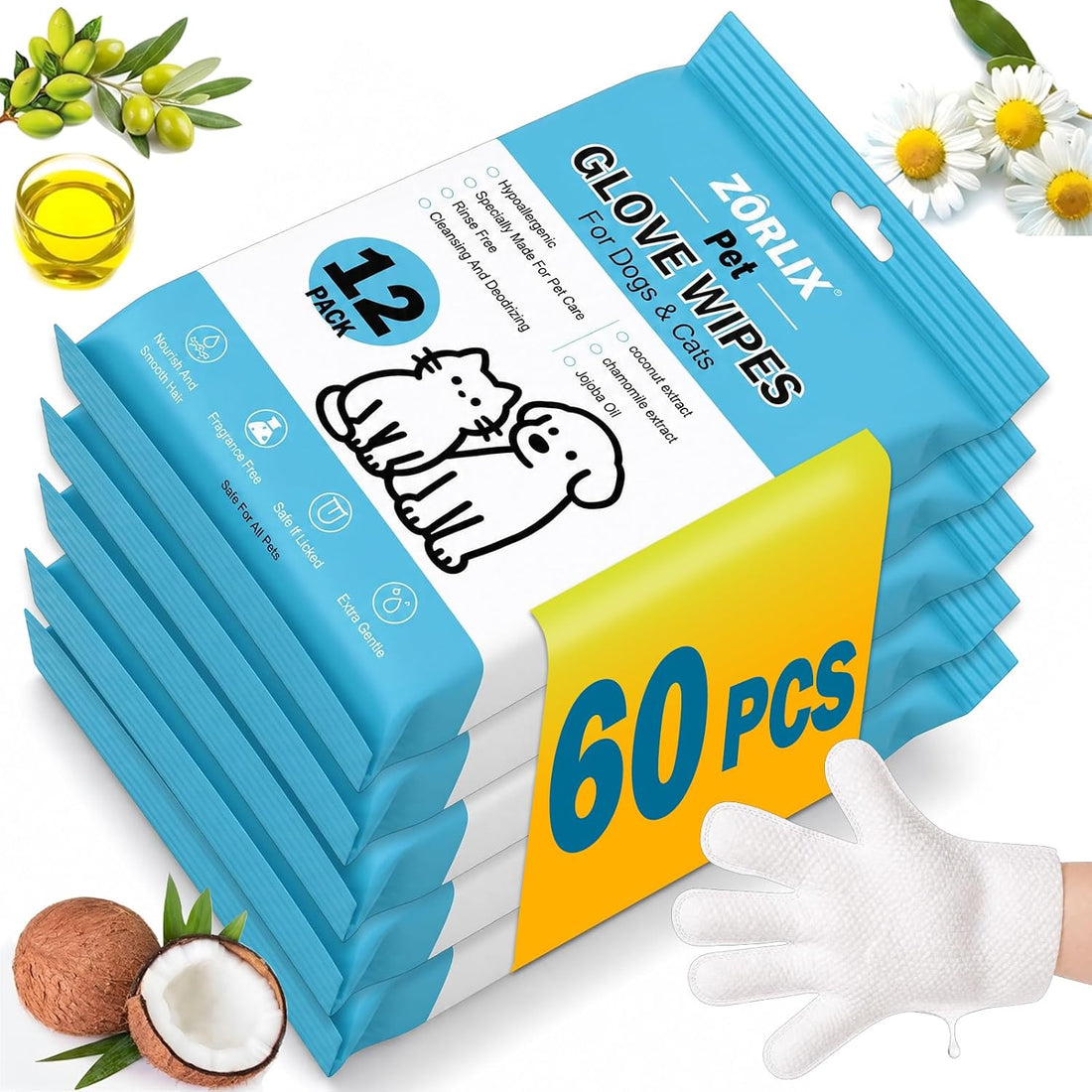 36Pcs Hypoallergenic Pet Glove Wipes for Dogs & Cats
