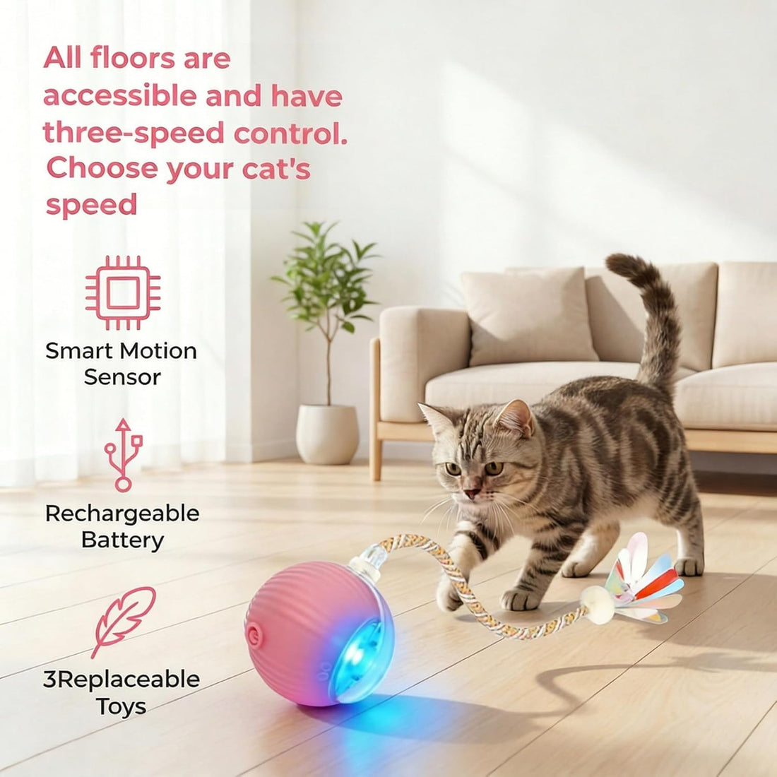 Interactive Cat Toy Ball, Automatic Cat Toys for Indoor Cats with 3