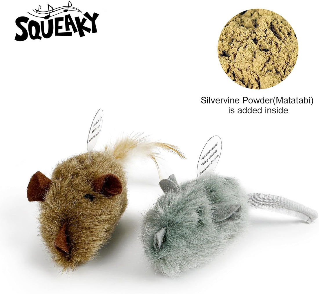 TTcat 2Pcs Silvervine Feather Mice for Cats and Kittens,Interactive