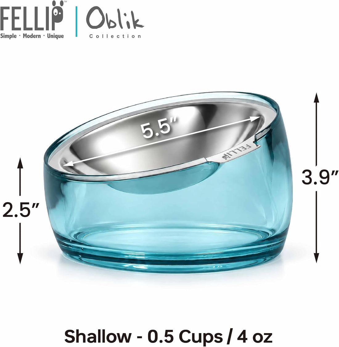 Felli Pet Oblik Whisker Fatigue Cat Food Bowl Raised Stainless Steel