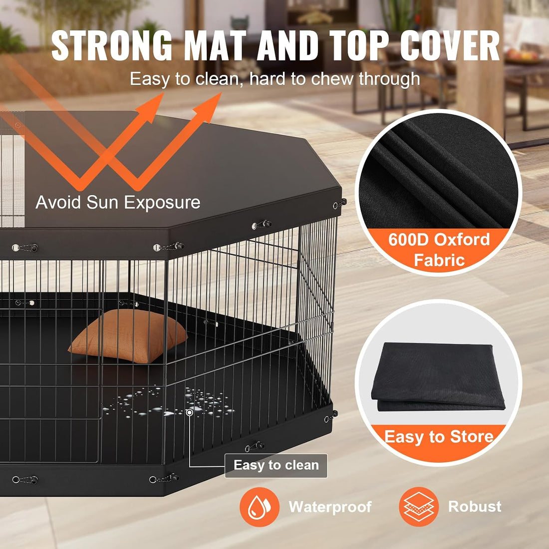 VEVOR 24" Dog Playpen, 8-Panel Foldable Metal Pet Pen with Top Cover