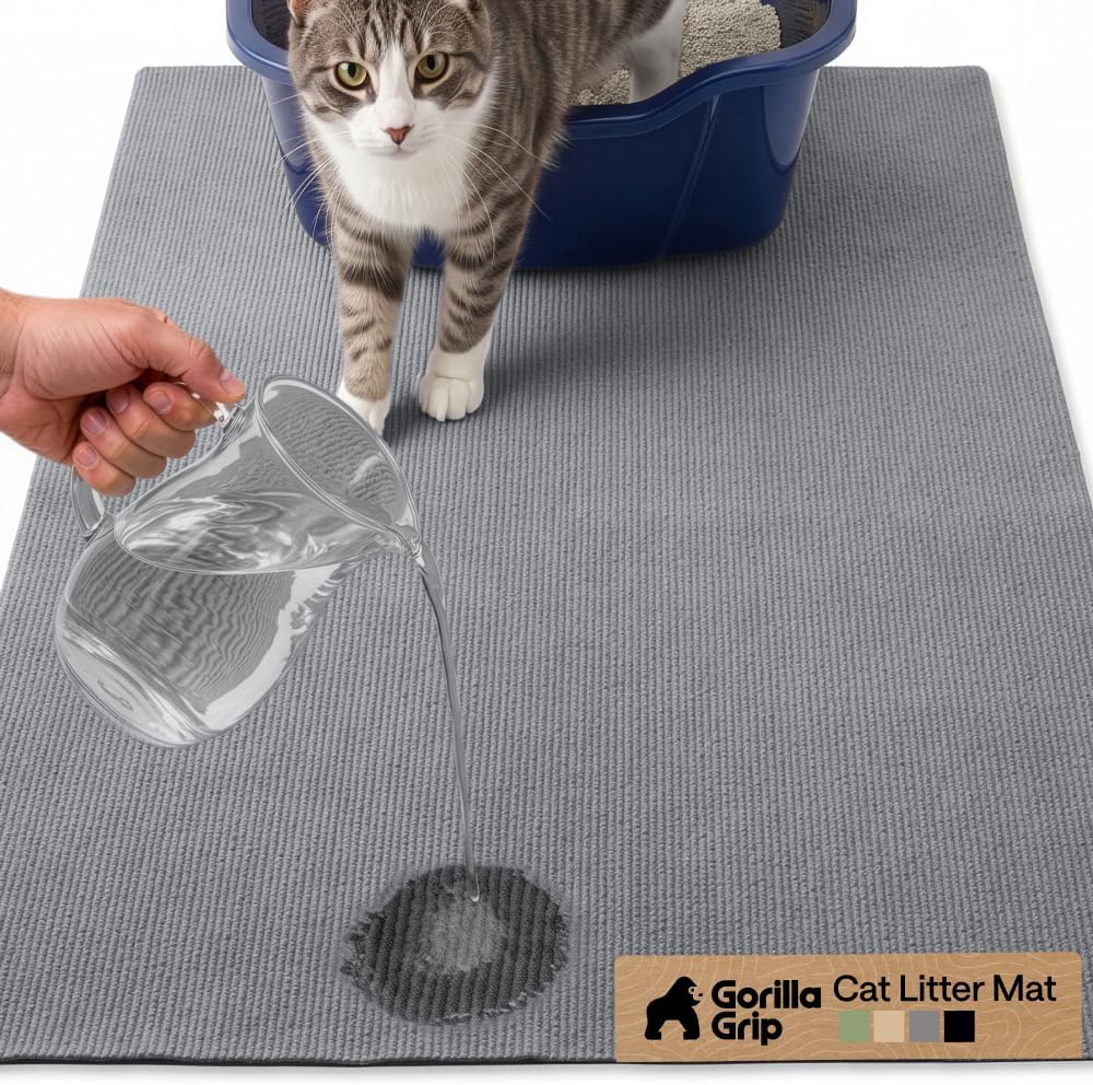 GORILLA GRIP Cat Litter Mat, Soft Felt Scatter Catcher, 24x17, Gray