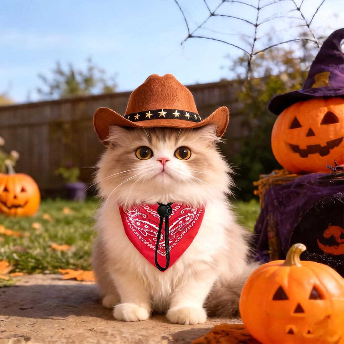 Pet Cowboy Costume, Dog Cowboy Hat with Bandana Scarf