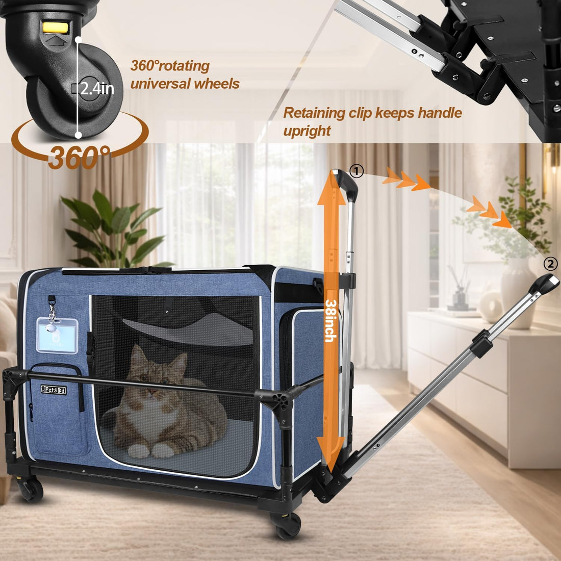 Petskd Side Expandable Extra Large Cat Carrier with Litter Box