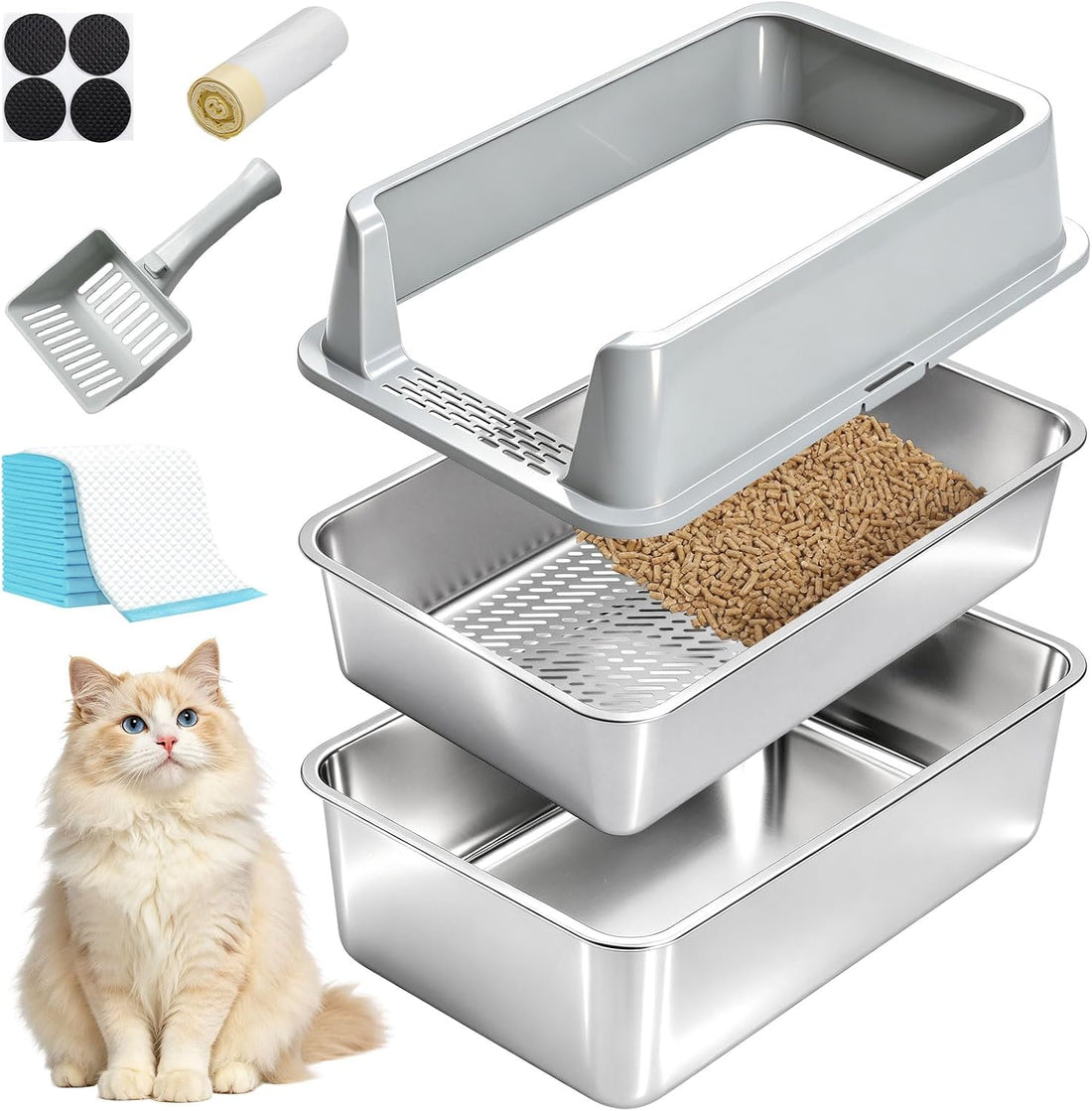 Stainless Steel Litter Box,Metal Cat Litter Box,Medium Cat Litterbox