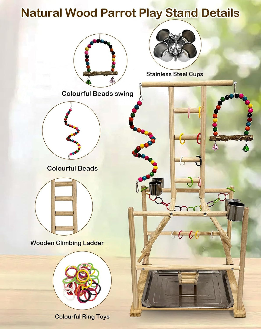 Niwaes Bird Play Stand, Large Parakeet Playground