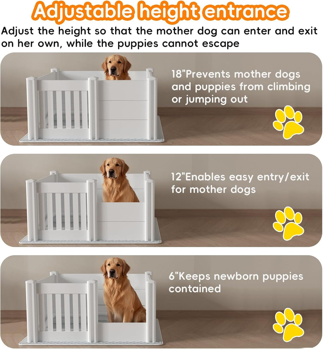 Whelping Box for Dogs, Puppies,with Pig Rails Washable Pad