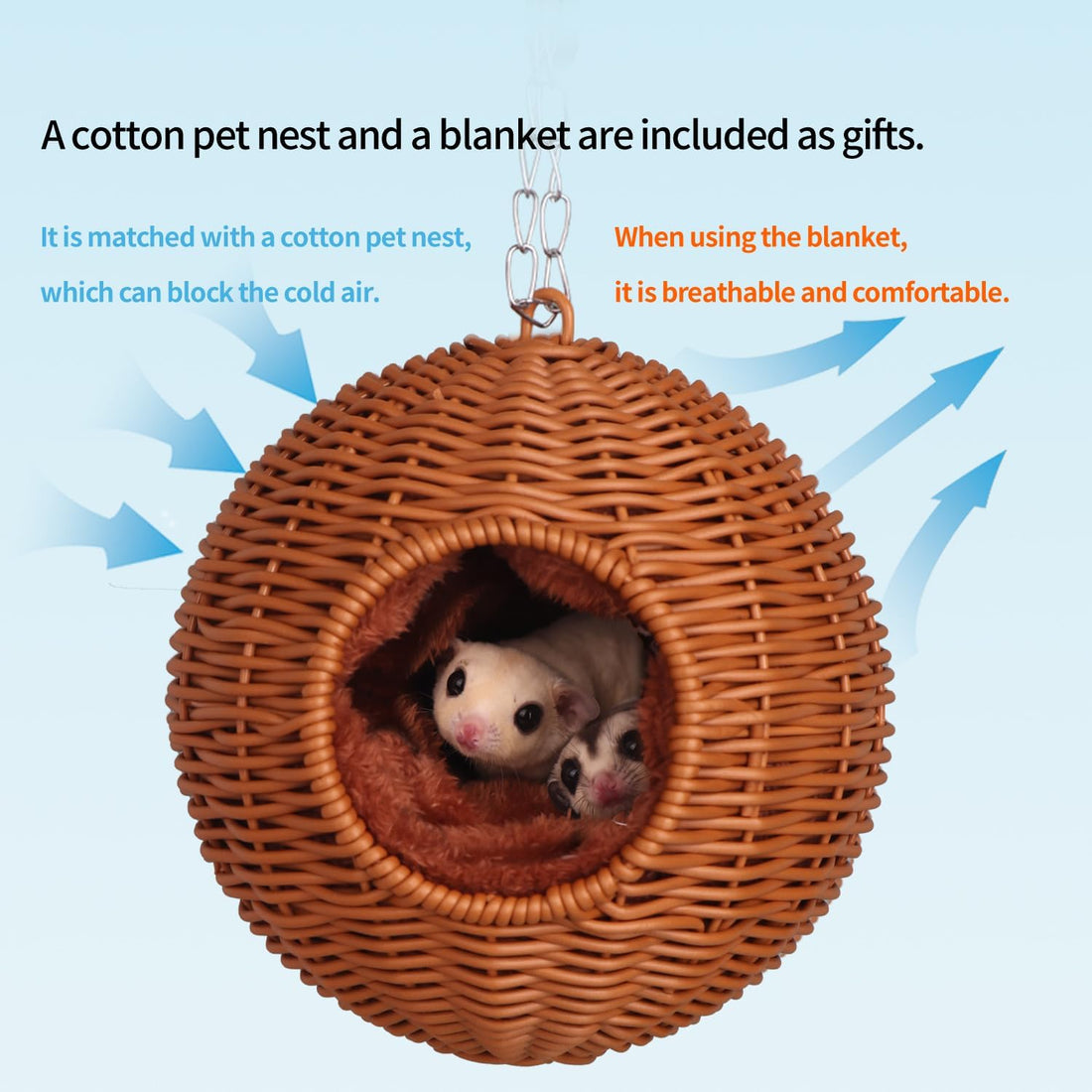 Small Animal Hammock, PP Rattan Hiding Place with Removable Cotton