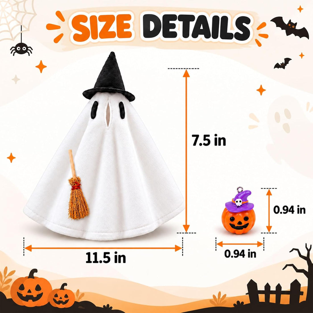 Halloween Desk Goose Clothes for 7 Inch Statues, Witch & Ghost 2-Pack