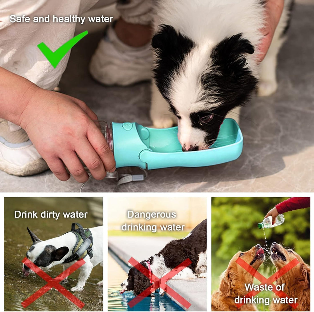 Foldable Dog Water Bottle, 12 oz Portable Pet Dispenser