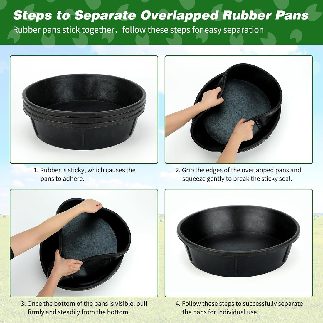 3Pcs Heavy Duty Rubber Feed Pan, 12Q/3Gal Horse Feed Bucket