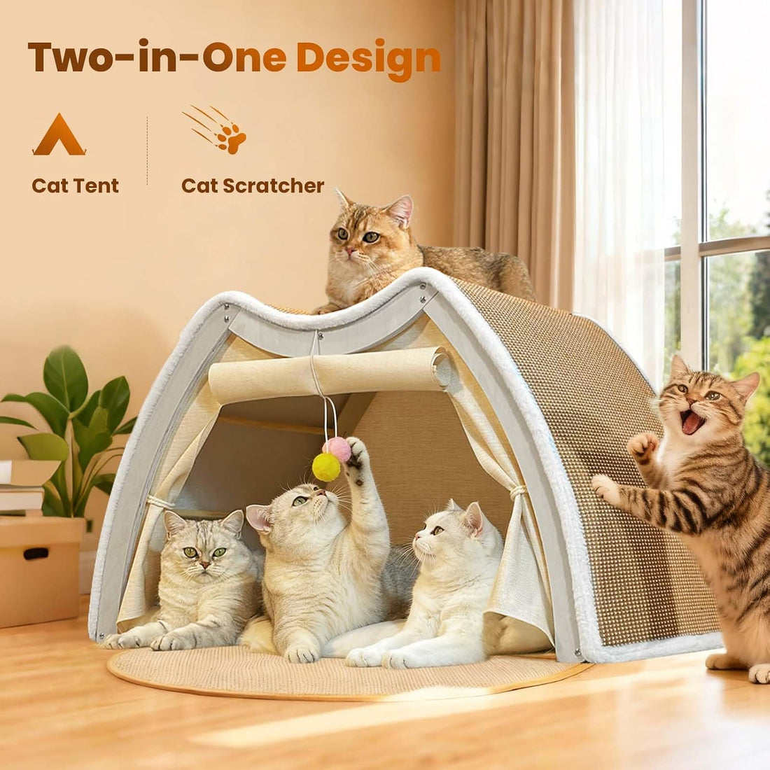 Cat Houses for Indoor Cats - 4 Seasons Cat Bed Cave with Natural
