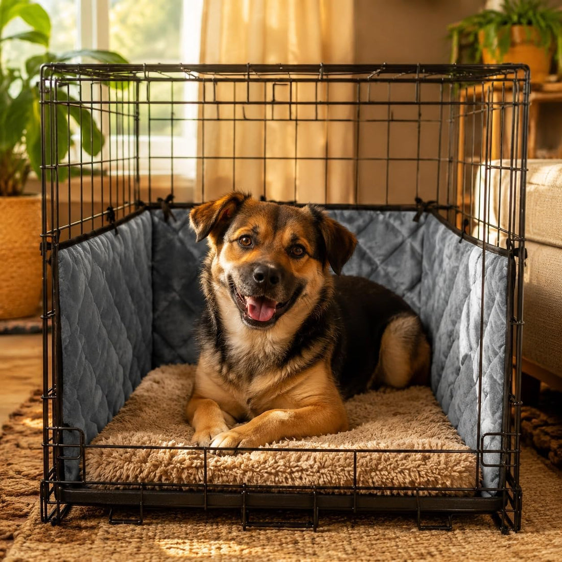Dog Crate Bumper with Ties, 18"X12"X7" Gray for Inside Crate Tail