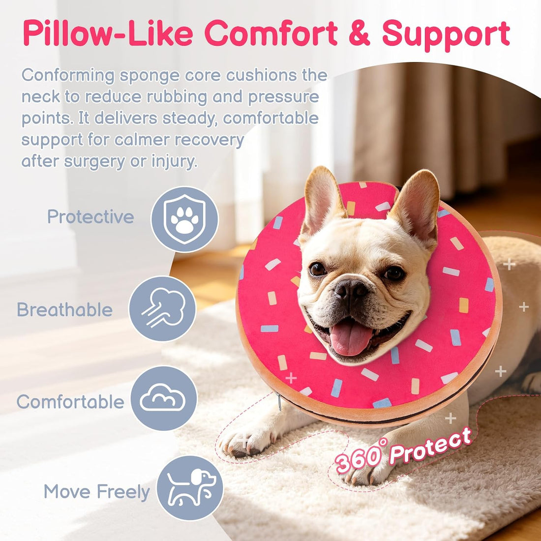 Donut Cone for Dogs, No-Inflation Sponge Donut Collar After Surgery