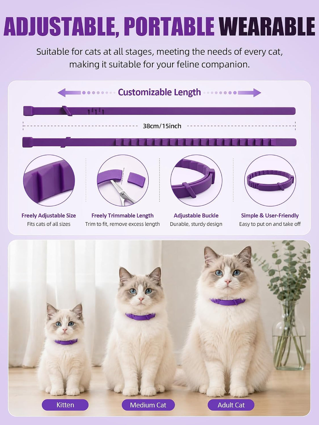 Calming Collar for Cats - Adjustable Anxiety Relief and Stress