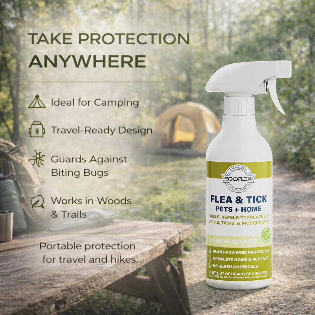 Flea Spray for Home & Pets Plant-Based Repellent with Lemongrass