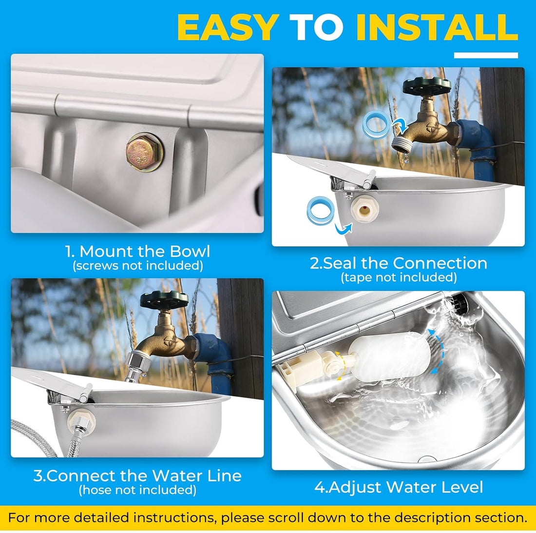 NATGAI Automatic 304 Stainless Steel Waterer Bowl