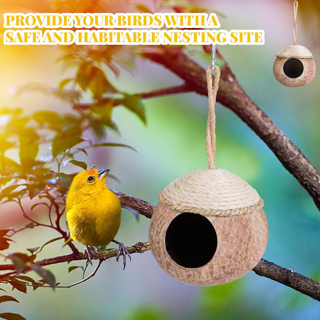 Suzile 3 Pcs Natural Coconut Bird Nest for Cage Hanging Birds House