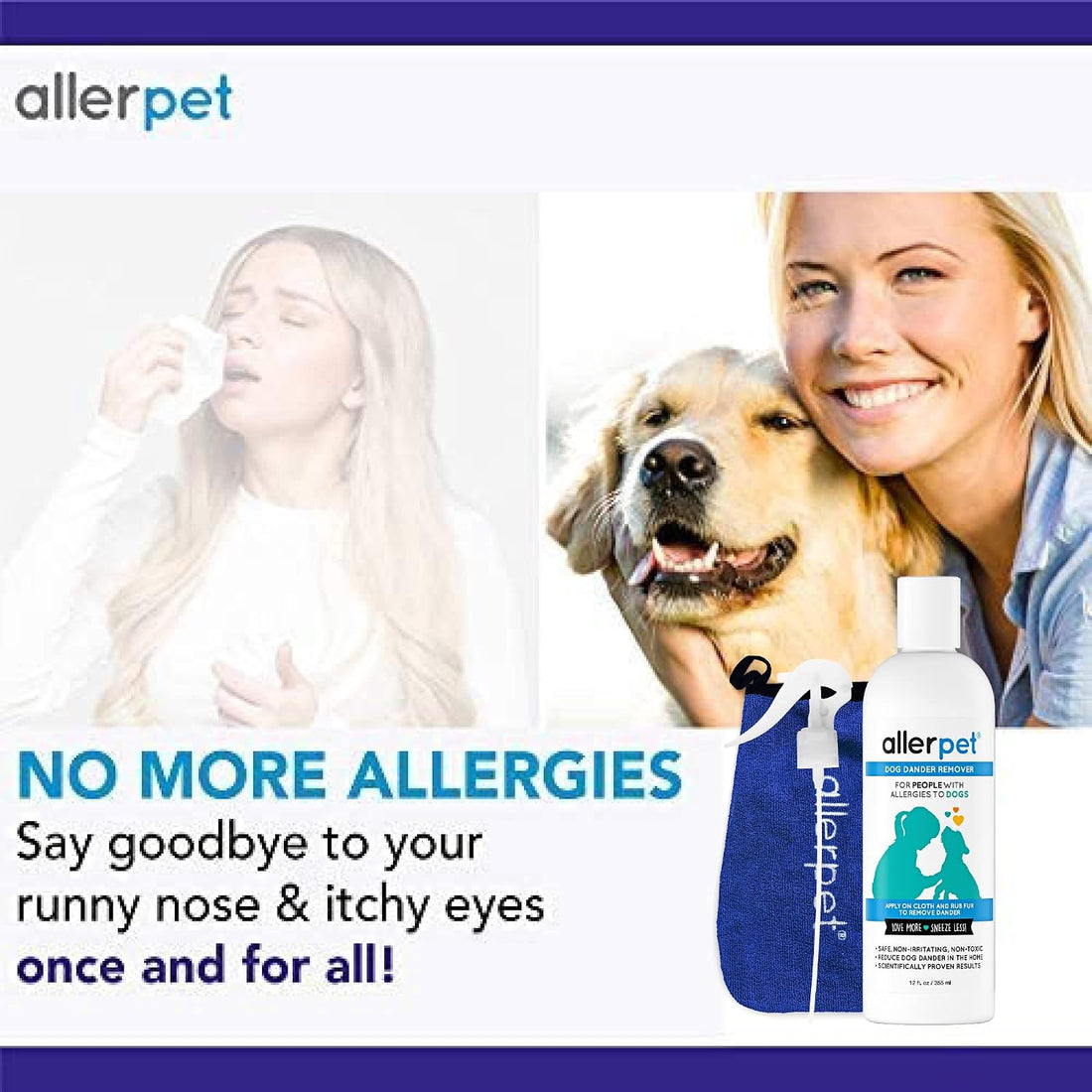 Allerpet Dog Dander Remover w/Free Mitt & Sprayer, Dry Skin Relief